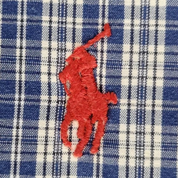 Ralph Lauren Blue White Checked Button Down Shirt Red Pony Logo Classic Flawed - Picture 3 of 10